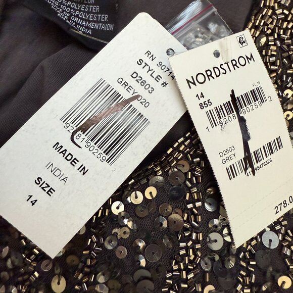 Pisarro Nights Beaded Bodice Satin Maxi Gown Women's 14 Gray Formal Wedding NWT - Picture 16 of 16